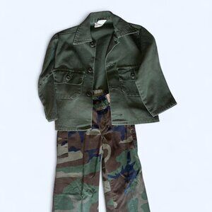 Green & brown vintage children’s camo military jacket and pants set